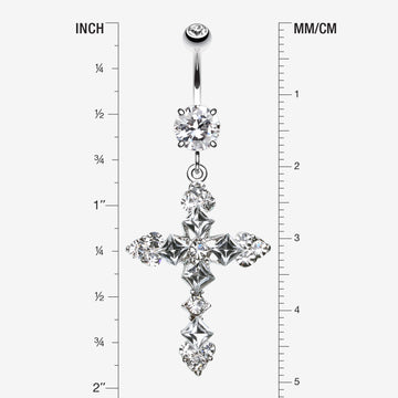 Detail View 1 of Princess Cut Cross Sparkle Belly Ring-Clear Gem
